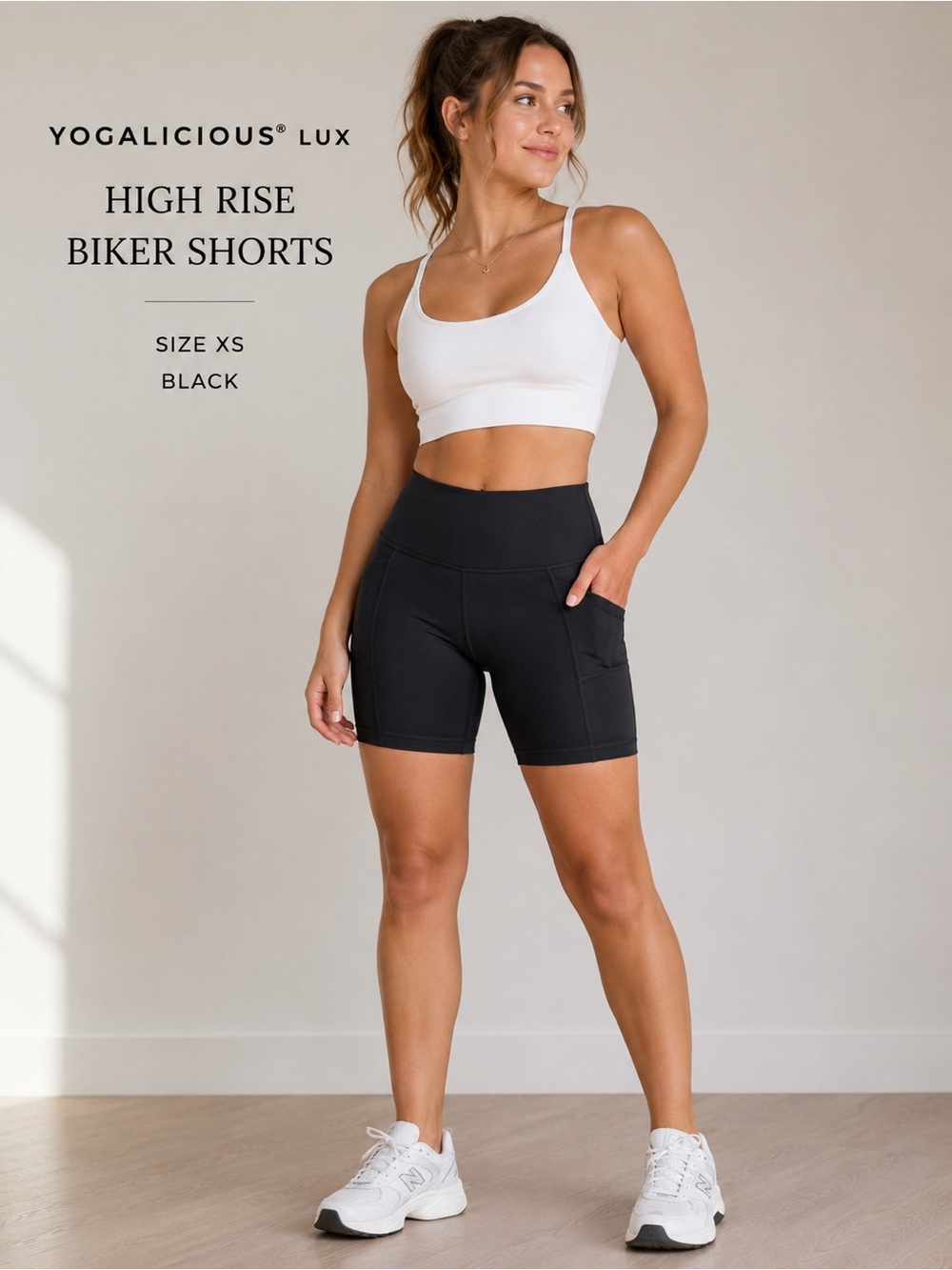 Yogalicious Lux XS Black High Rise Pocket Biker Shorts Athletic Yoga